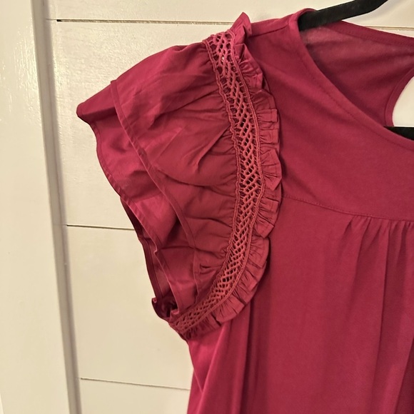 LOFT Woman Tiered mixed media cotton cottagecore ruffle sleeve tee NWT XL - Picture 5 of 12